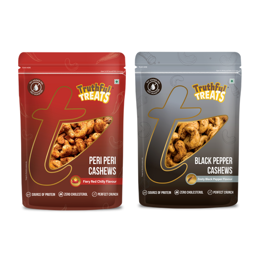 Truthful Treats Peri Peri Cashews & Black Pepper Cashews – spiced nut packs