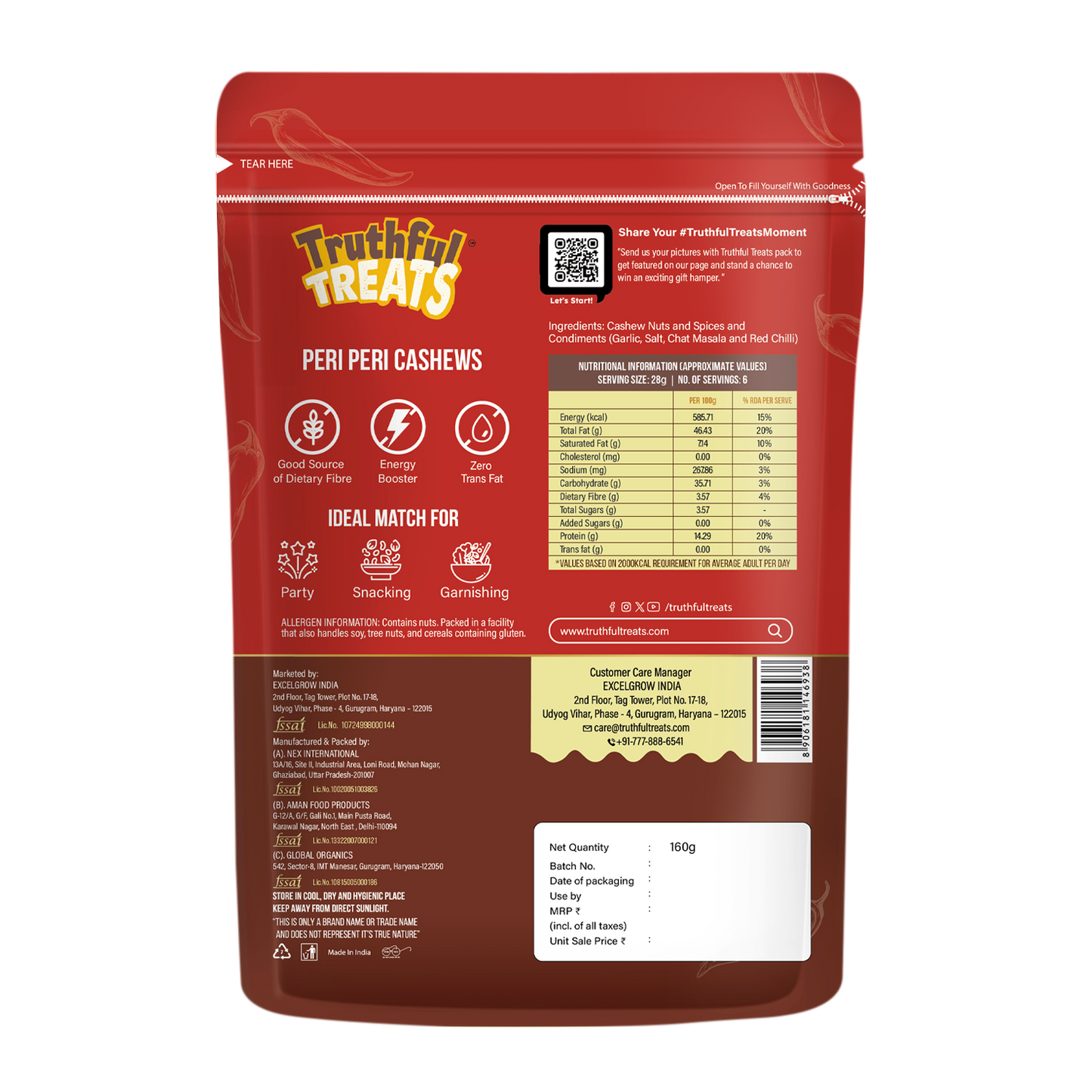 Peri Peri Cashews Nutrition Label – Truthful Treats