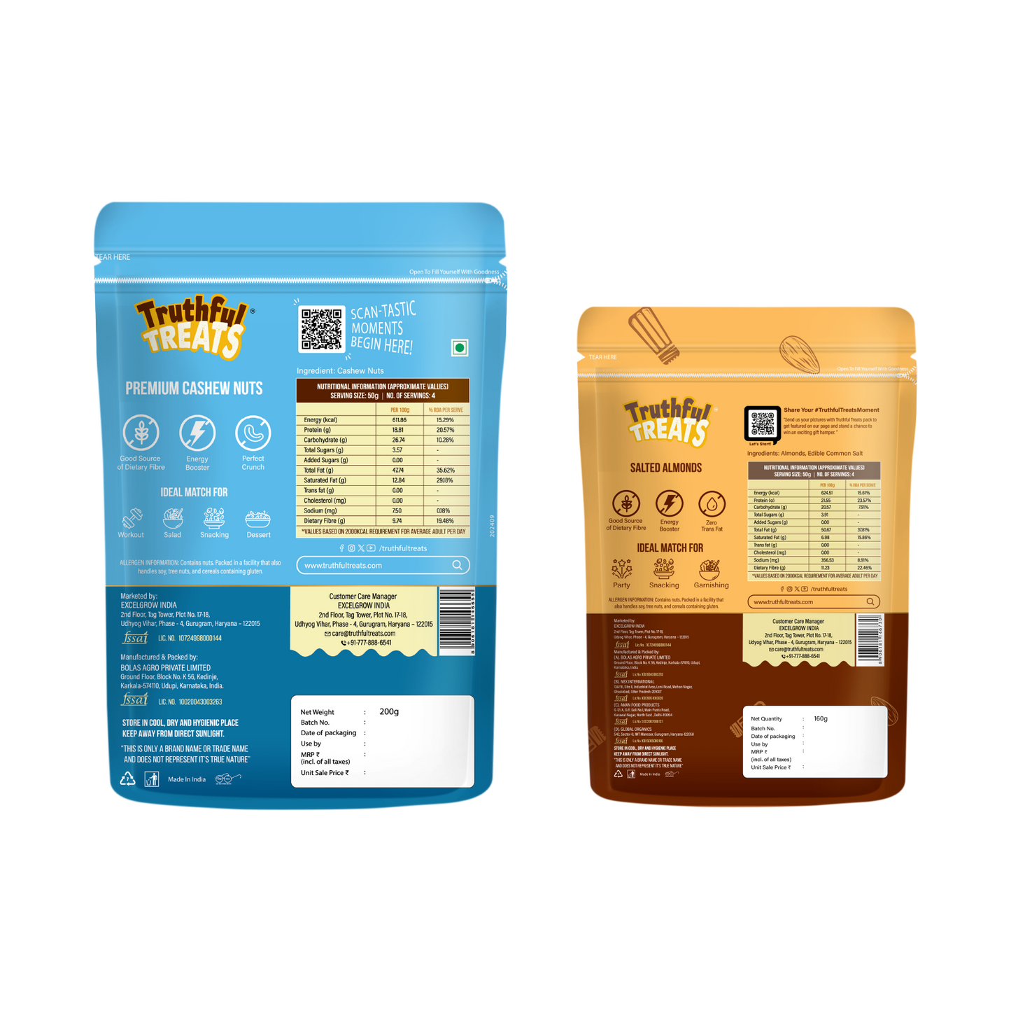 Back side of Premium Cashews and salted almonds