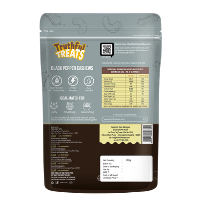 Truthful Treats Cashews with Black Pepper – Nutrition Facts