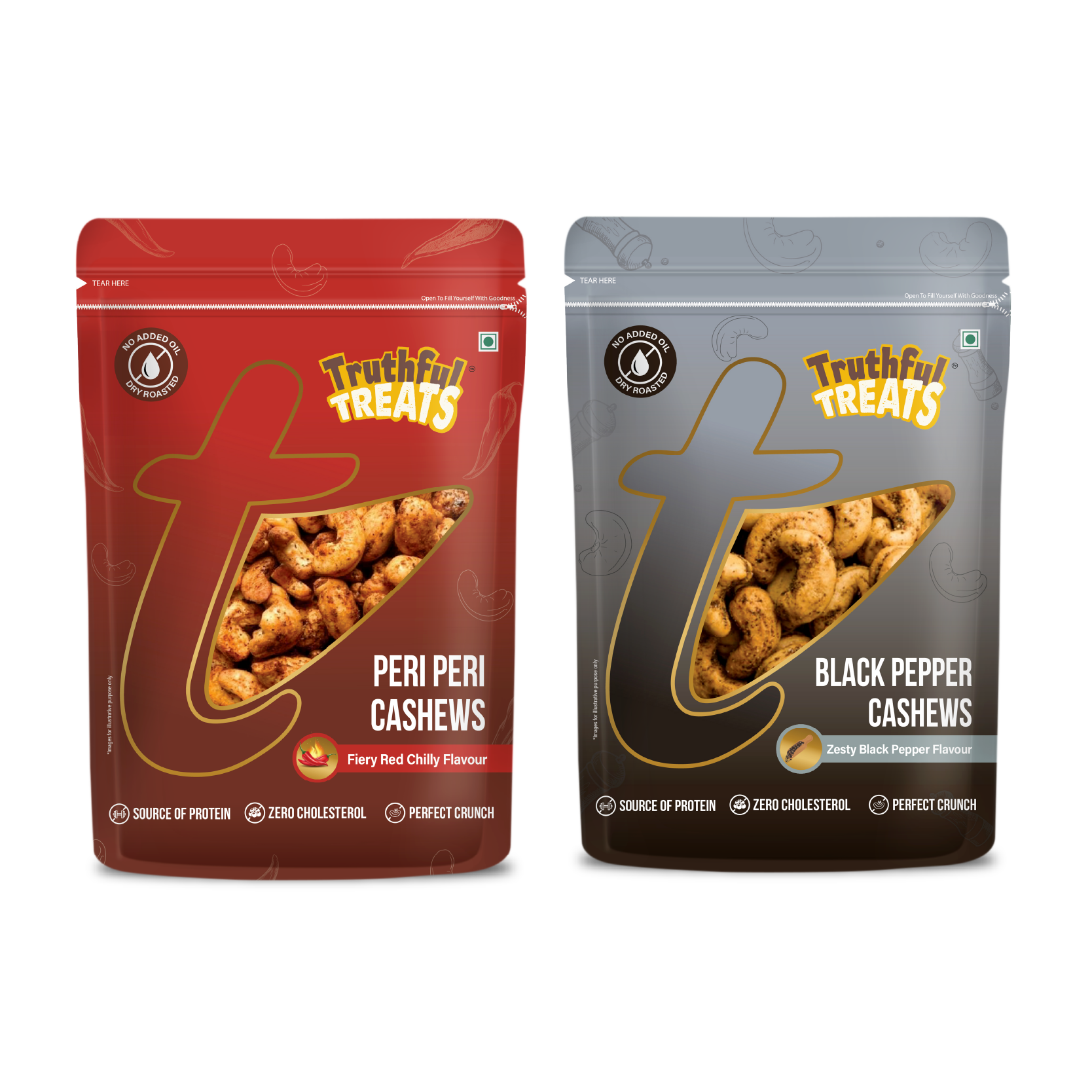 Truthful Treats Peri Peri Cashews & Black Pepper Cashews – spiced nut packs