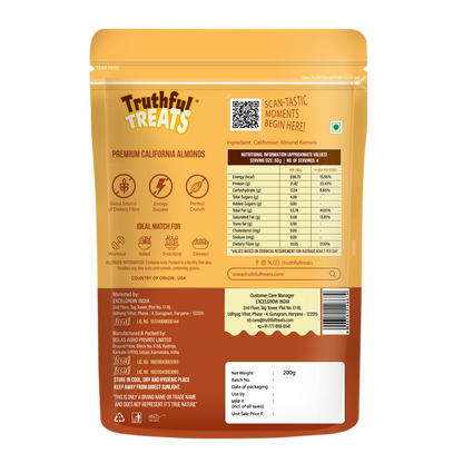 California Almonds Back Packaging with Nutrition Info