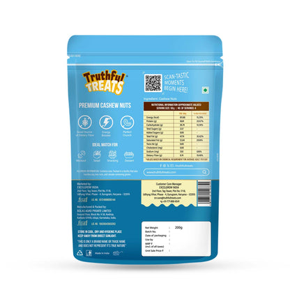 Truthful Treats Cashew Pack – Nutritional Information and Ingredients on Back Label