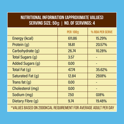 Cashew Nuts 500gm nutrition label – antioxidants, vitamins & good fats