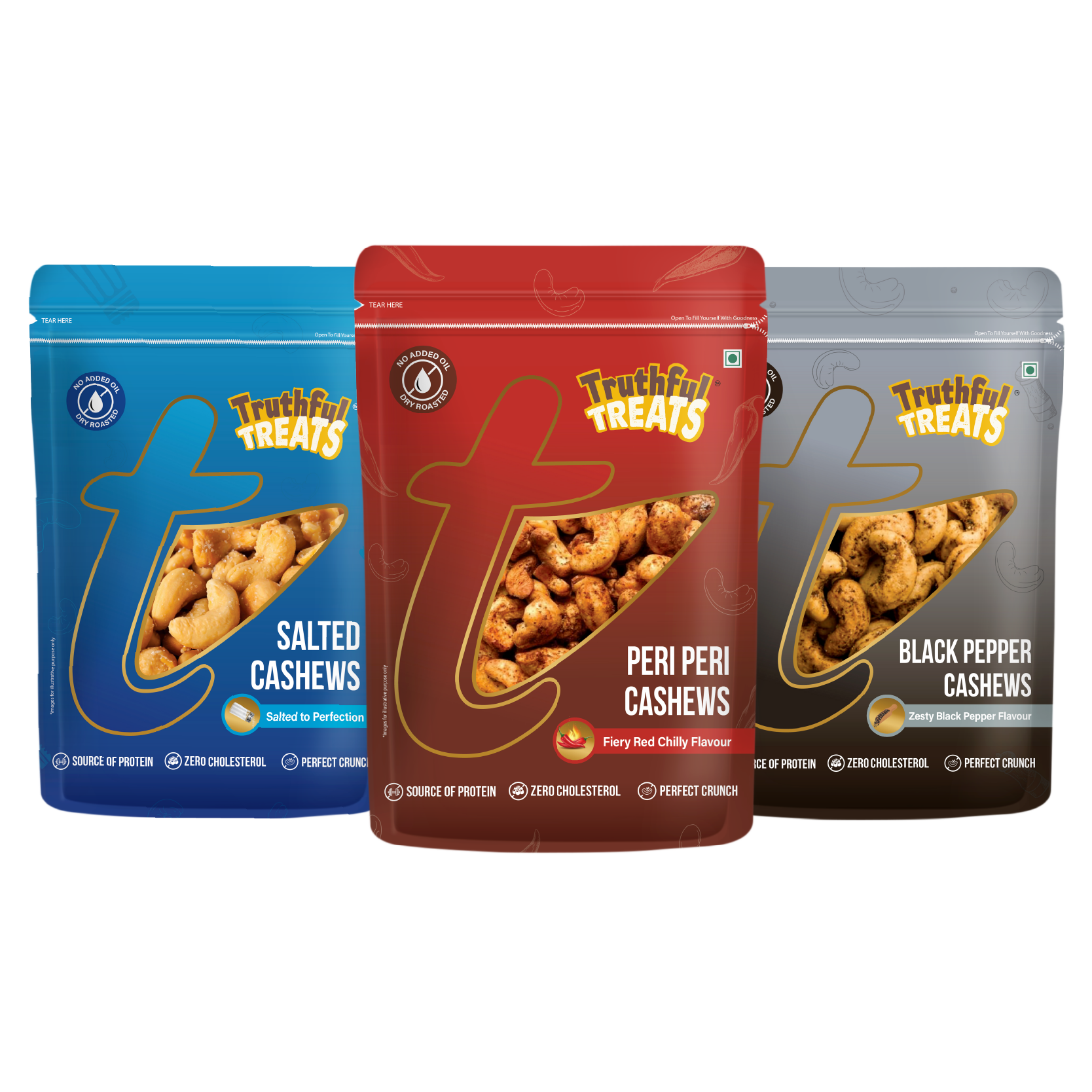 Truthful Treats Cashew Nuts Combo – triple flavor roasted cashew pack