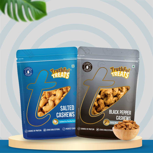Truthful Treats Black Pepper & Salted Cashews 320gm pack – front view