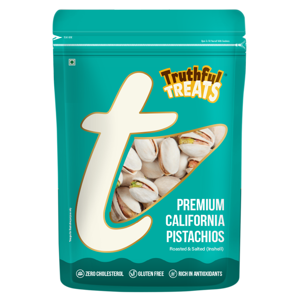 California Pistachios 500gm – angled pack shot with green packaging
