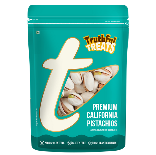 California Pistachios 500gm – angled pack shot with green packaging