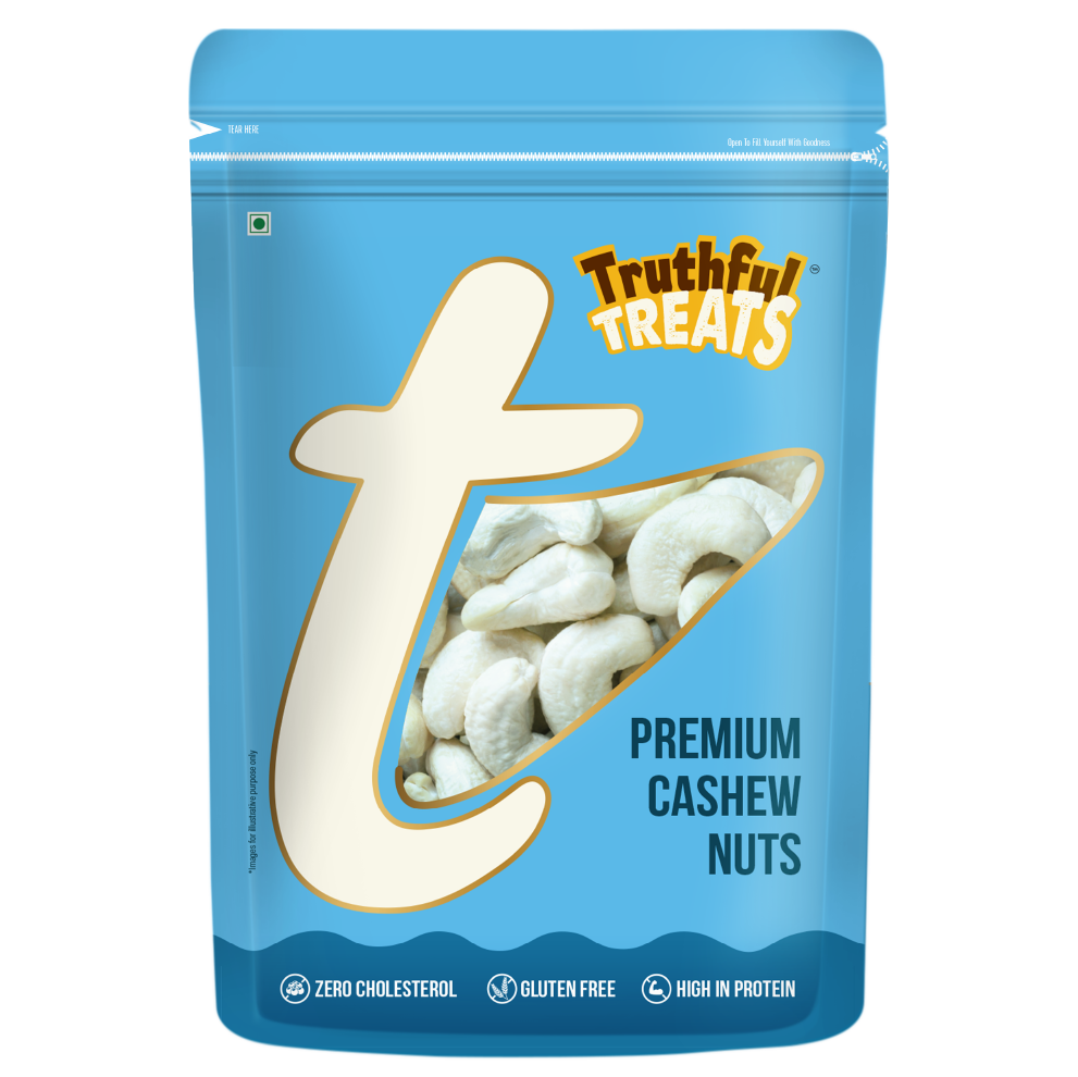 Cashew Nuts 500gm – angled pack shot with Truthful Treats branding