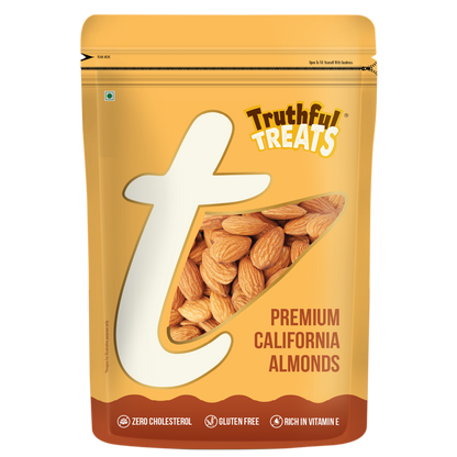 California Almonds 500gm – angled pack shot, bold crunchy almonds
