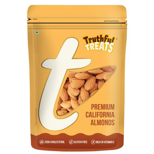 California Almonds 500gm – angled pack shot, bold crunchy almonds