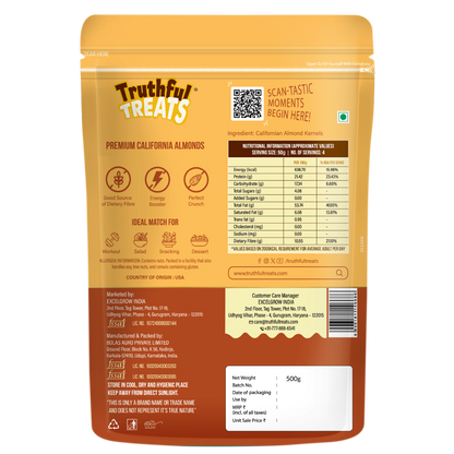 Back of California Almonds pack – nutrition facts & product details