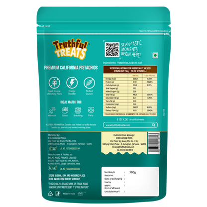 Back of Premium California Pistachios pack – ingredients and nutrition facts