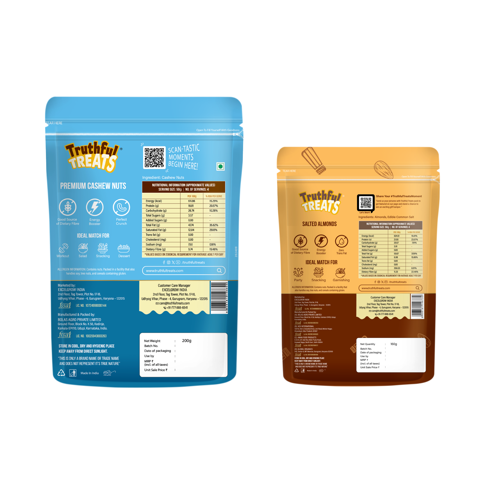 Back side of Premium Cashews and salted almonds 