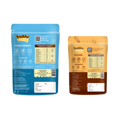 Back side of Premium Cashews and salted almonds 